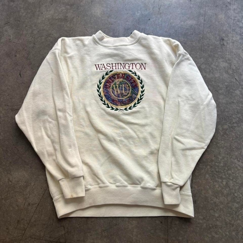 Yellow Washington University Crewneck Sweatshirt Embroidered Crest Vintage L